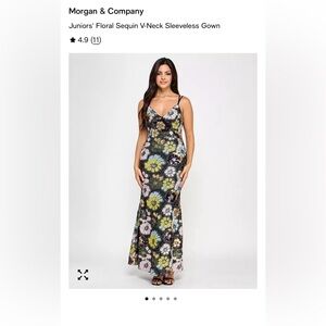 Morgan & Co. Floral Sequin V Neck Sleeveless Gown